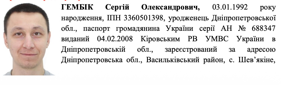 Гембик Сергей Александрович 03.01.1992